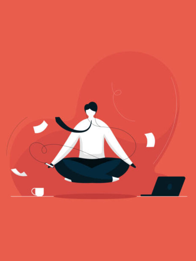 Businessman practicing mindfulness meditation with music